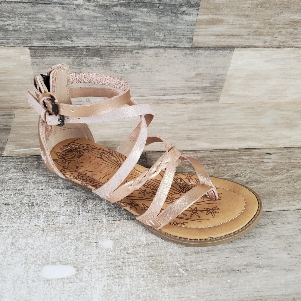 Blowfish‎ Malibu Bungalow Girls Sandals Sz 13.5 Gold Die Cut Roller Reptile